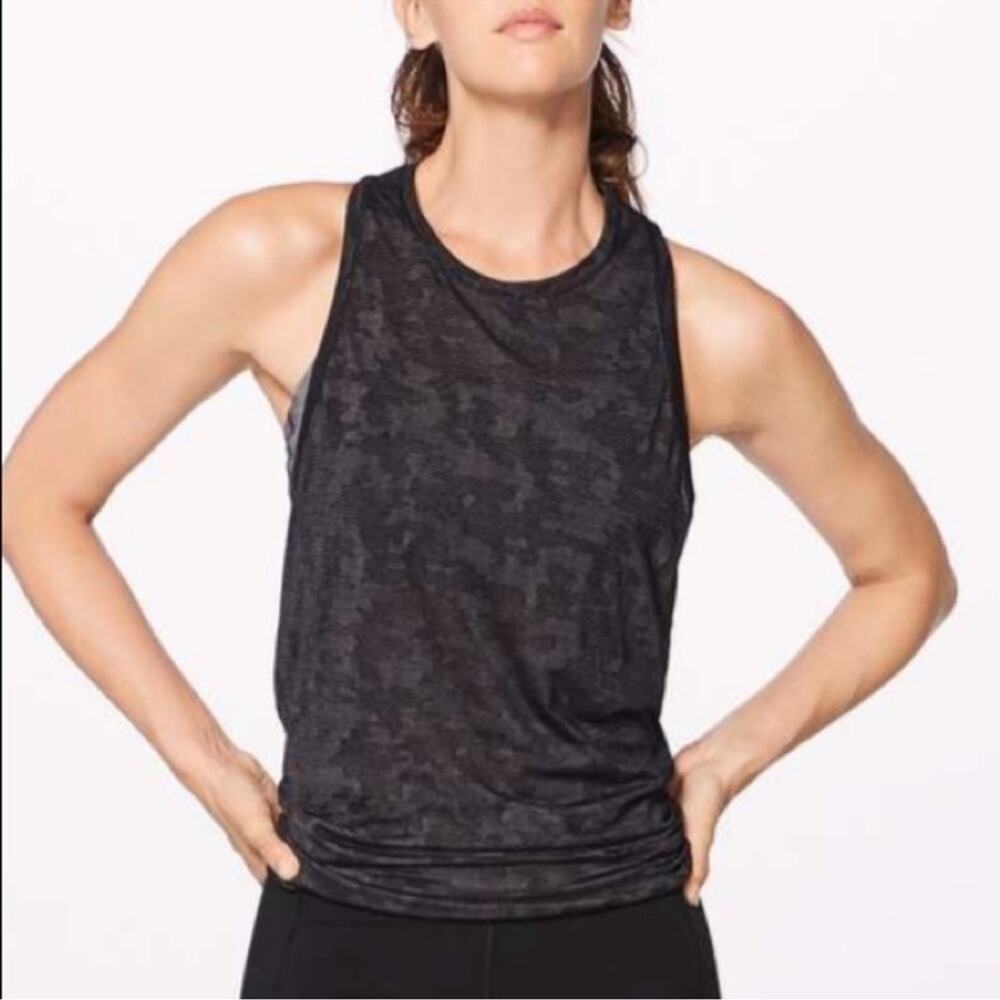 Lululemon Miles Ahead Tank Black Camo Split Back Size 4